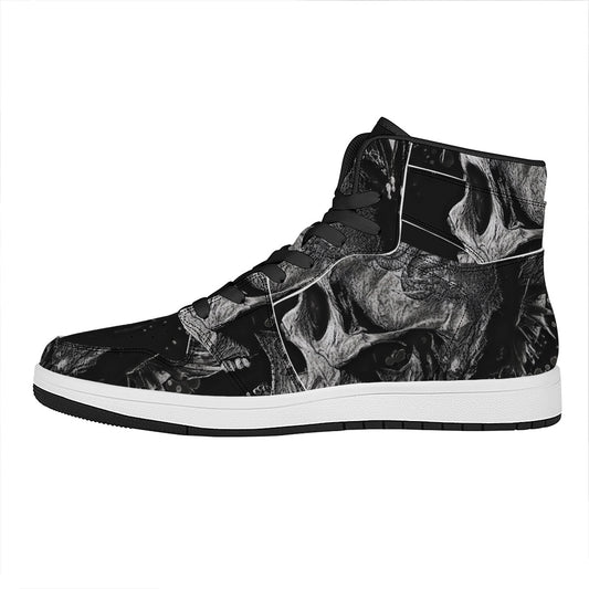 Monochrome Punk Skull Print High Top Leather Sneakers