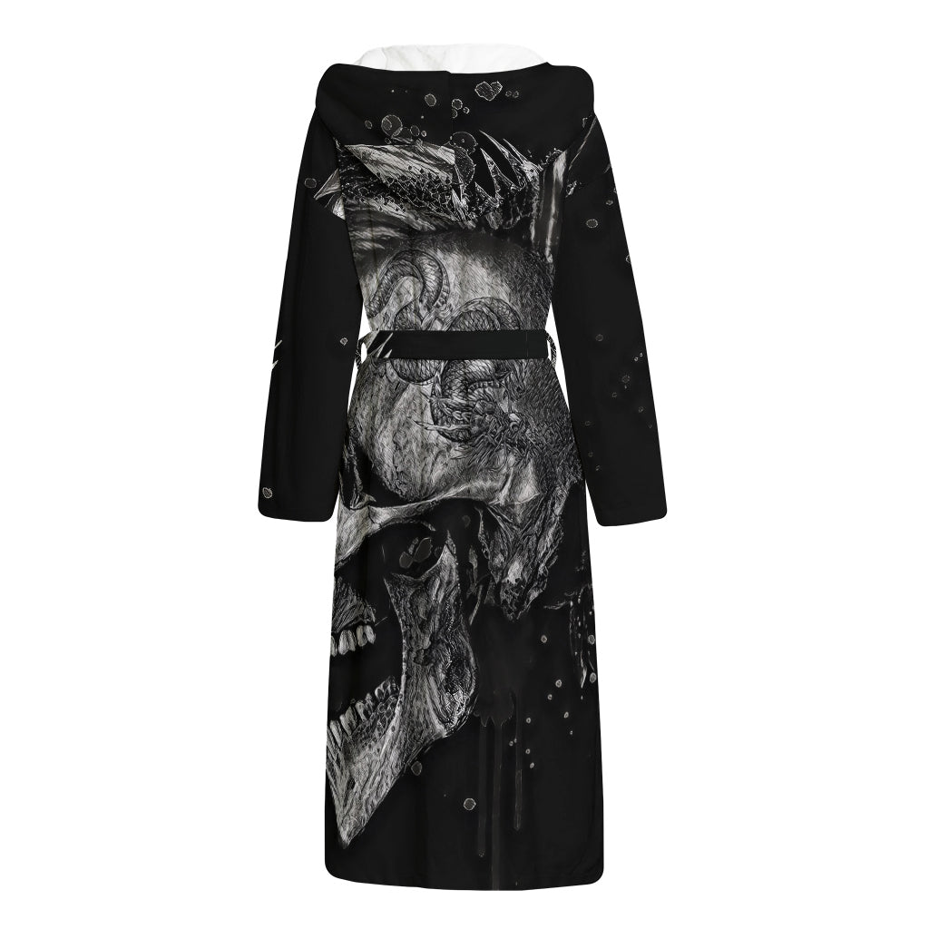 Monochrome Punk Skull Print Hooded Bathrobe