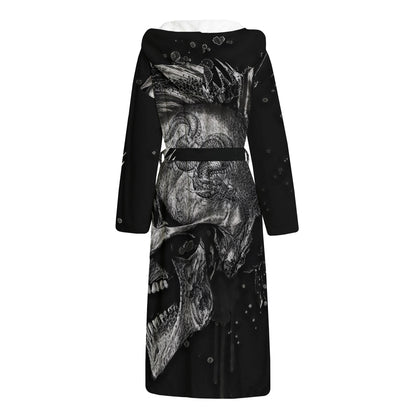 Monochrome Punk Skull Print Hooded Bathrobe