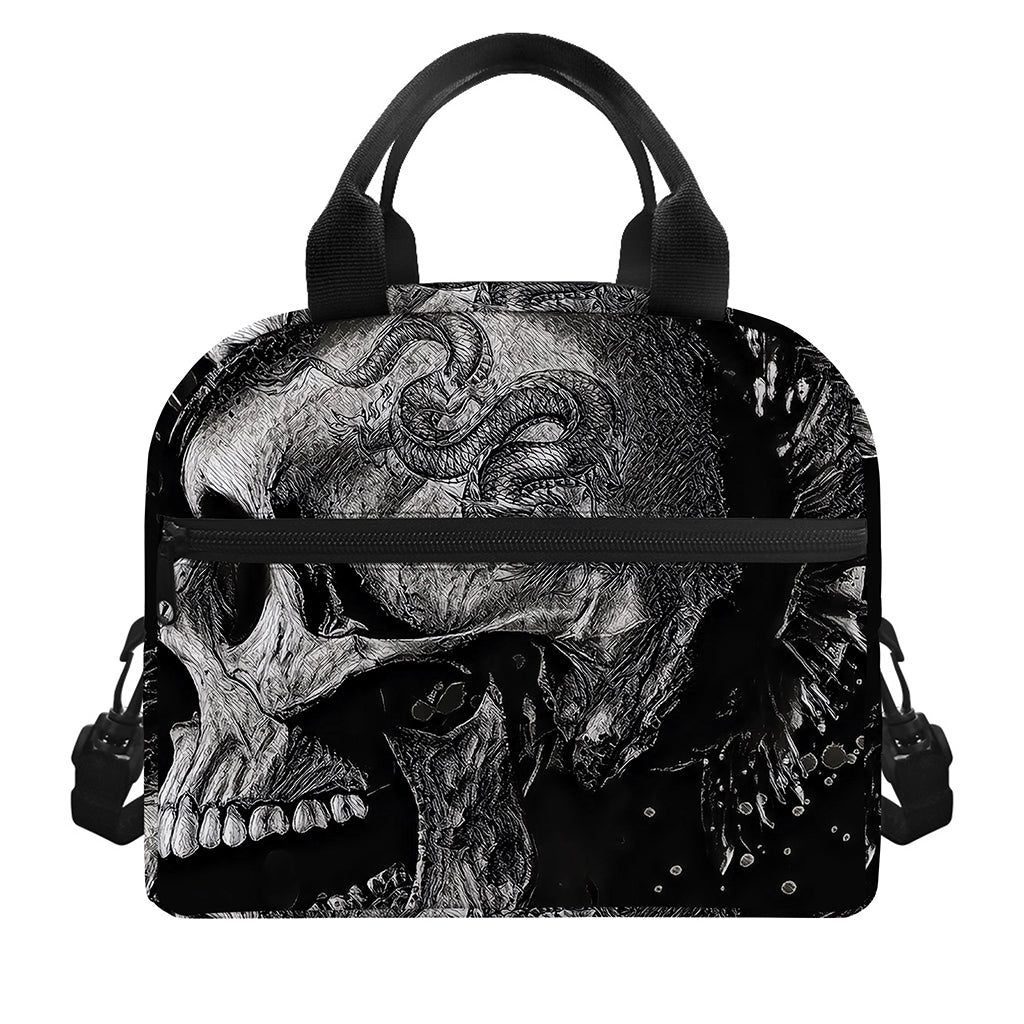 Monochrome Punk Skull Print Insulated Lunch Bag