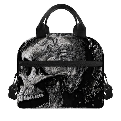 Monochrome Punk Skull Print Insulated Lunch Bag