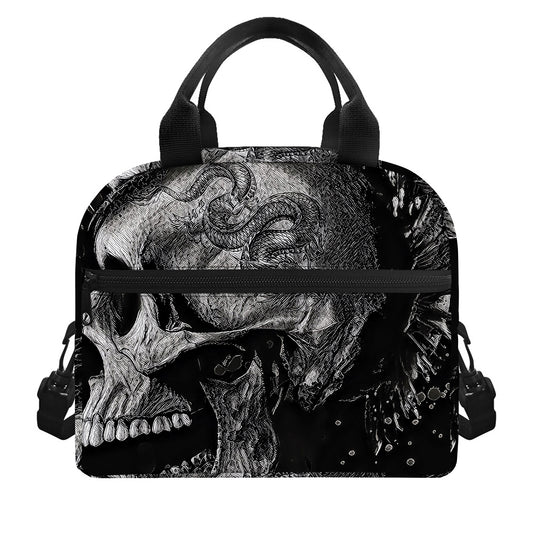 Monochrome Punk Skull Print Insulated Lunch Bag
