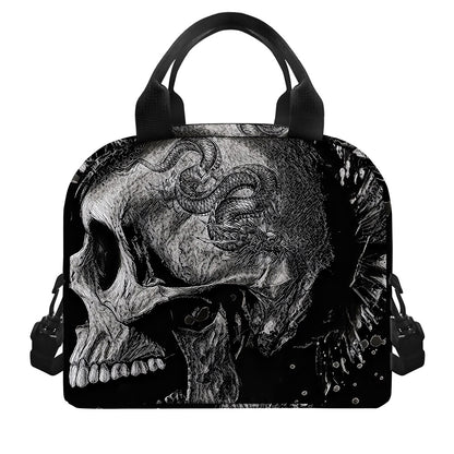 Monochrome Punk Skull Print Insulated Lunch Bag
