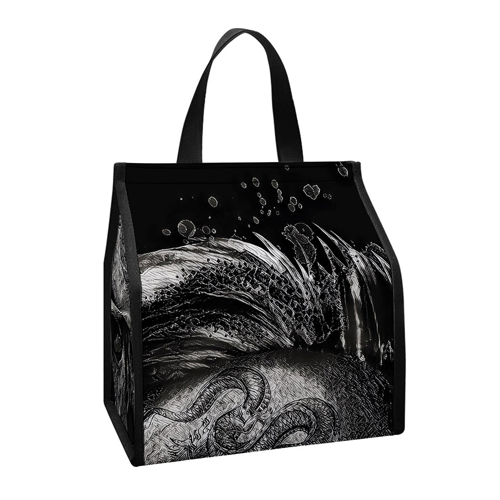 Monochrome Punk Skull Print Insulated Lunch Tote