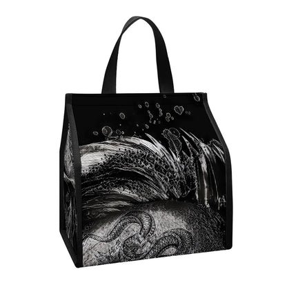 Monochrome Punk Skull Print Insulated Lunch Tote