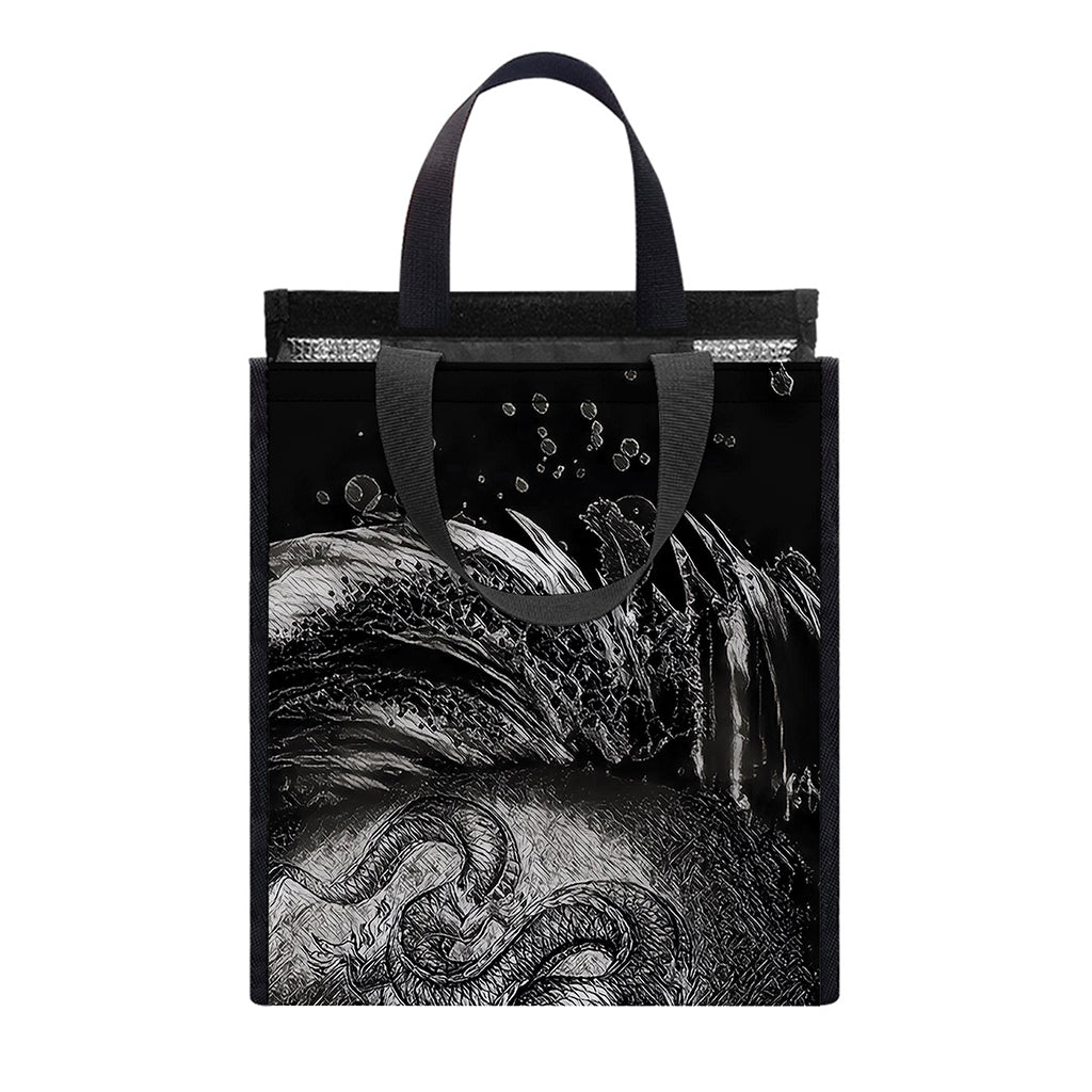Monochrome Punk Skull Print Insulated Lunch Tote