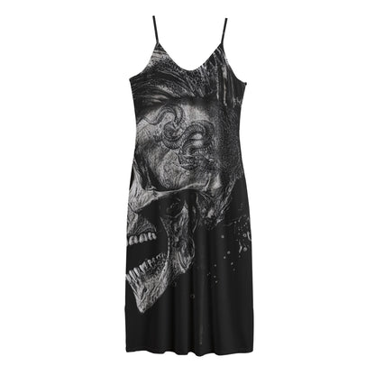Monochrome Punk Skull Print Jersey Midi Cami Dress