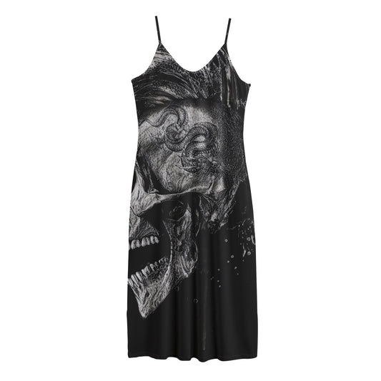 Monochrome Punk Skull Print Jersey Midi Cami Dress