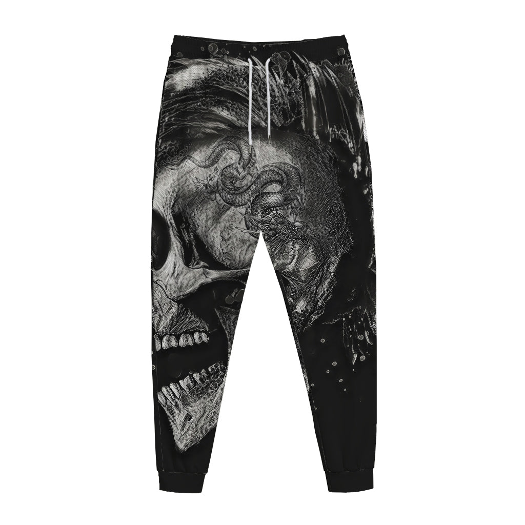 Monochrome Punk Skull Print Jogger Pants