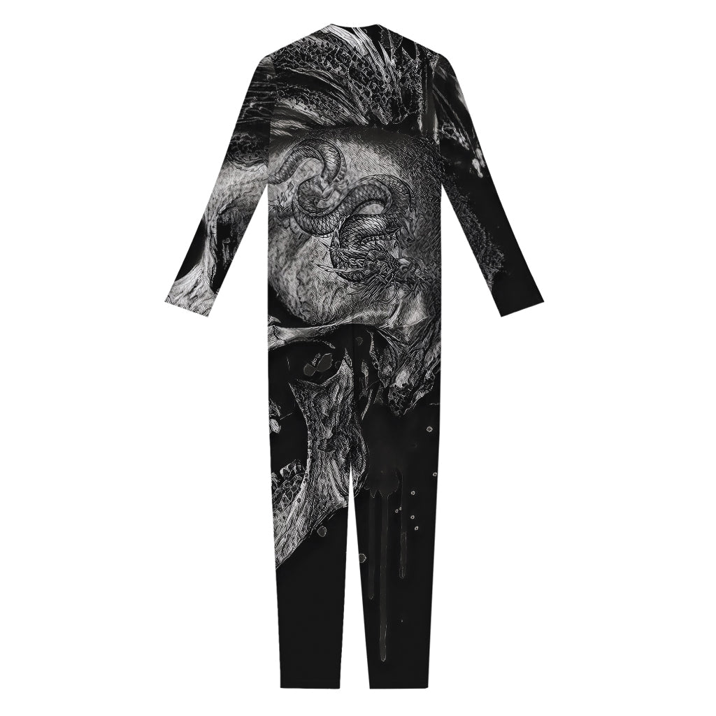 Monochrome Punk Skull Print Jumpsuit