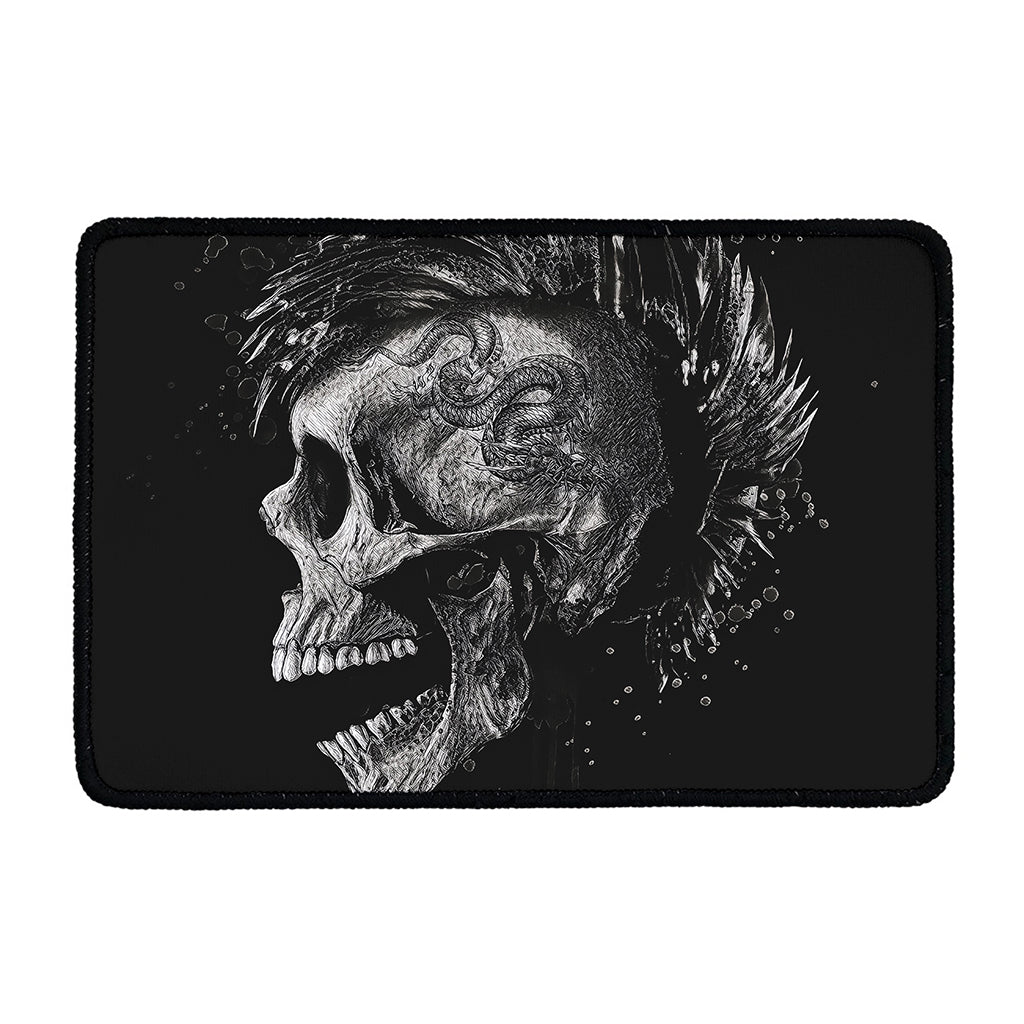 Monochrome Punk Skull Print Kitchen Mat