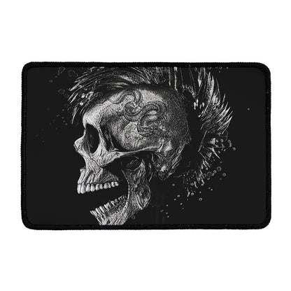 Monochrome Punk Skull Print Kitchen Mat