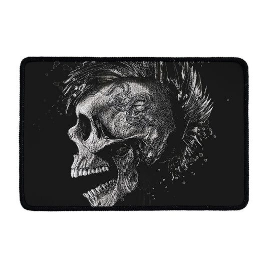 Monochrome Punk Skull Print Kitchen Mat