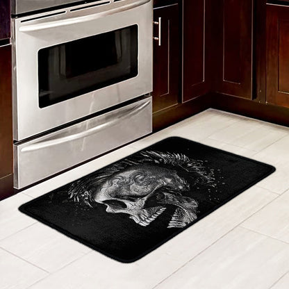 Monochrome Punk Skull Print Kitchen Mat