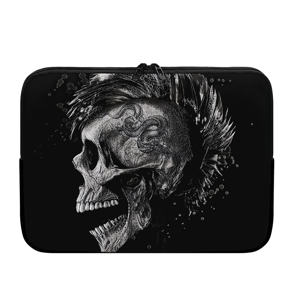 Monochrome Punk Skull Print Laptop Sleeve