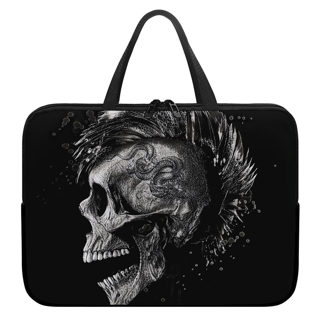 Monochrome Punk Skull Print Laptop Sleeve With Handle