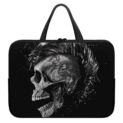 Monochrome Punk Skull Print Laptop Sleeve With Handle