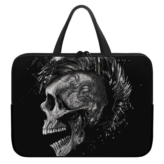 Monochrome Punk Skull Print Laptop Sleeve With Handle