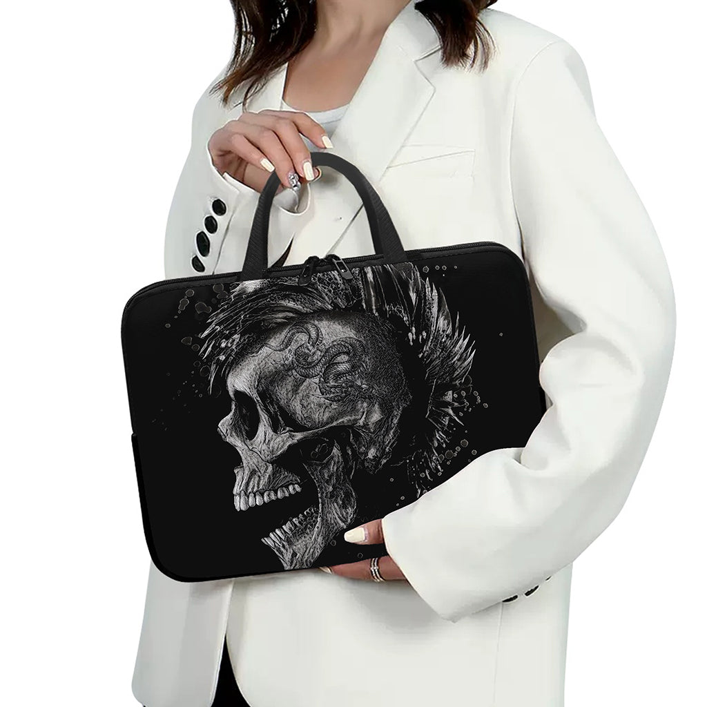 Monochrome Punk Skull Print Laptop Sleeve With Handle