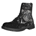 Monochrome Punk Skull Print Lace-Up Boots