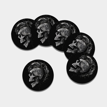 Monochrome Punk Skull Print Leather Coaster Set