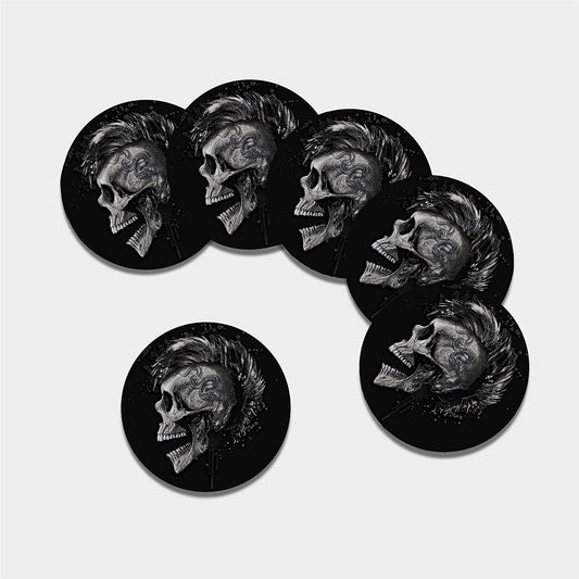 Monochrome Punk Skull Print Leather Coaster Set