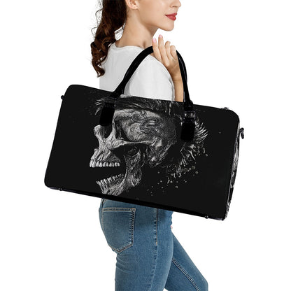 Monochrome Punk Skull Print Leather Duffle Bag