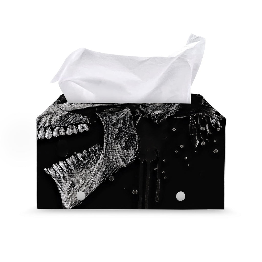 Monochrome Punk Skull Print Leather Tissue Box Cover