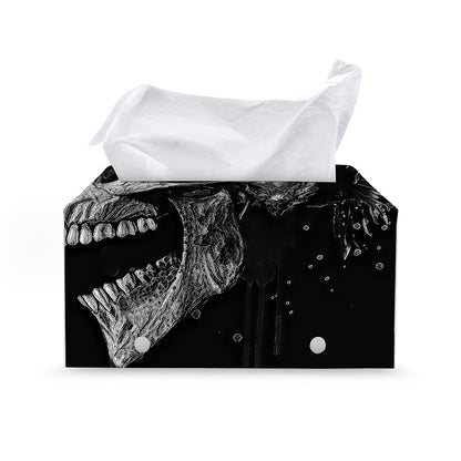 Monochrome Punk Skull Print Leather Tissue Box Cover