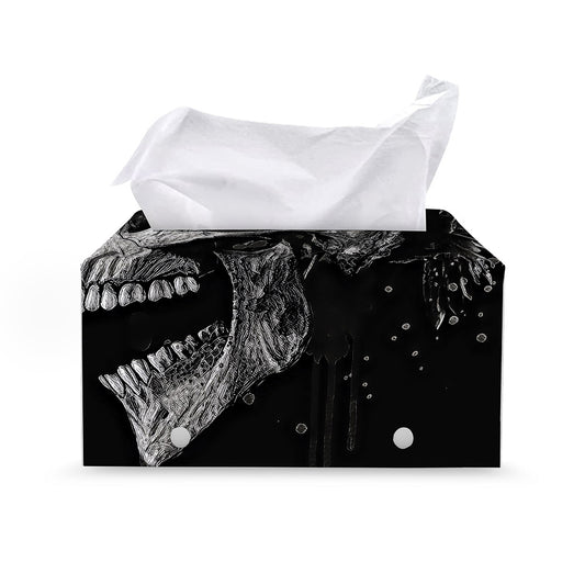 Monochrome Punk Skull Print Leather Tissue Box Cover