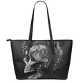 Monochrome Punk Skull Print Leather Tote Bag With Zipper