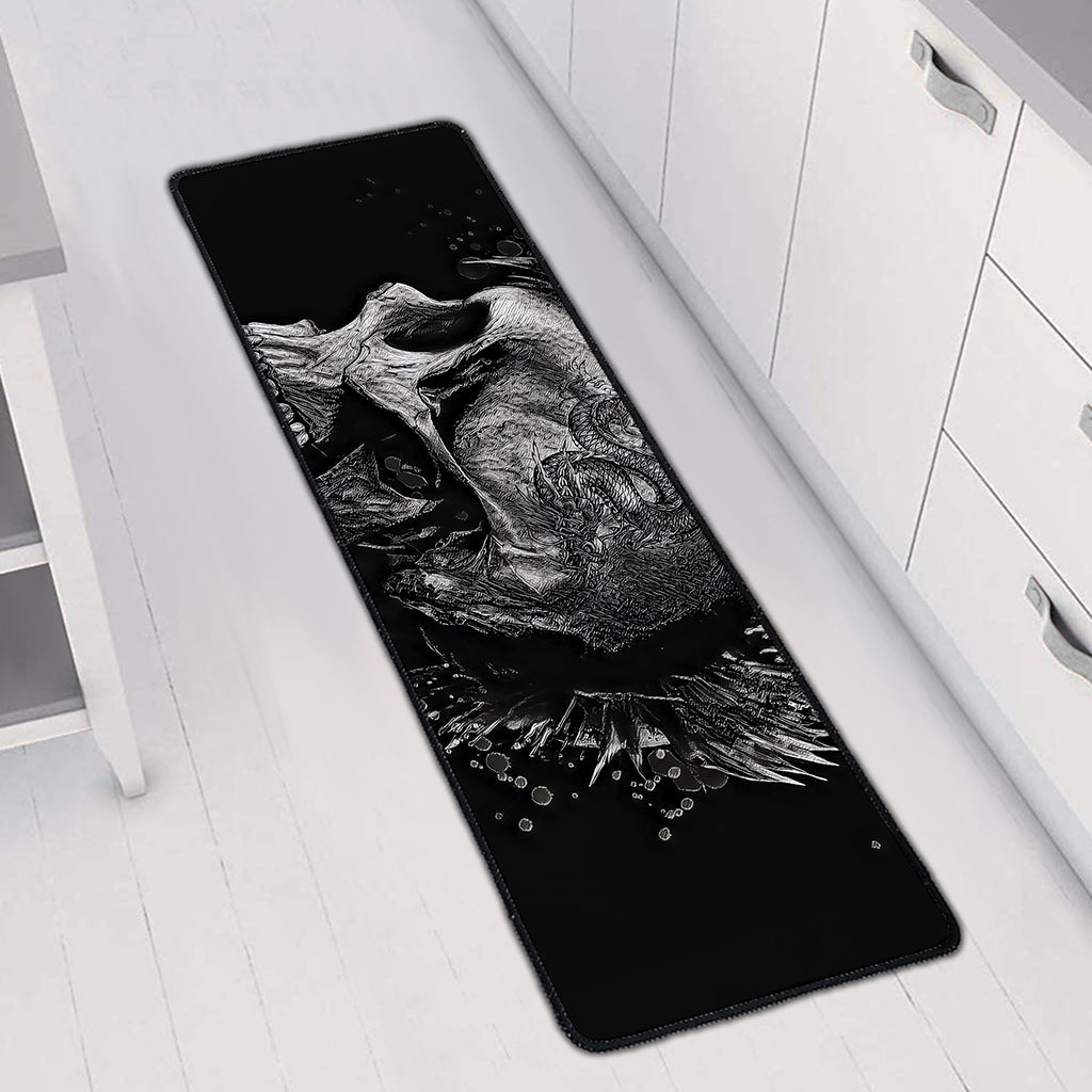 Monochrome Punk Skull Print Long Kitchen Mat
