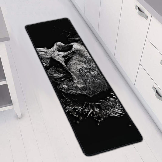 Monochrome Punk Skull Print Long Kitchen Mat