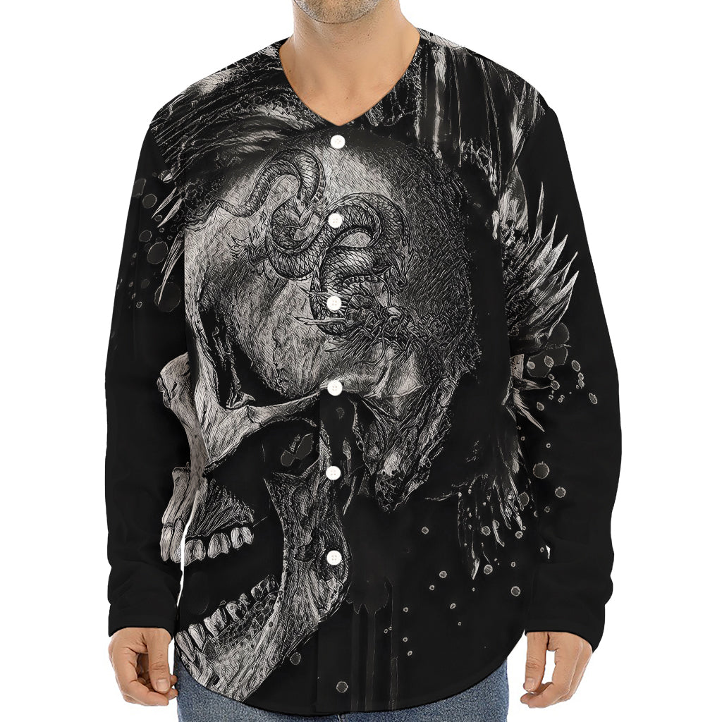 Monochrome Punk Skull Print Long Sleeve Baseball Jersey