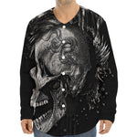 Monochrome Punk Skull Print Long Sleeve Baseball Jersey