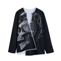 Monochrome Punk Skull Print Long Sleeve Short Coat