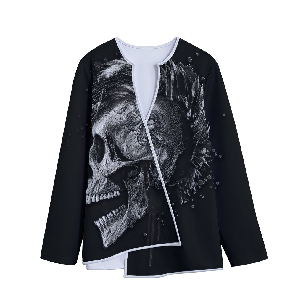 Monochrome Punk Skull Print Long Sleeve Short Coat