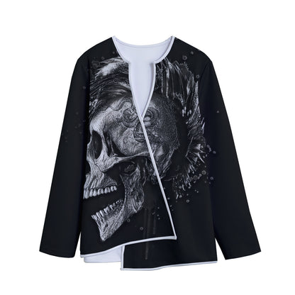 Monochrome Punk Skull Print Long Sleeve Short Coat