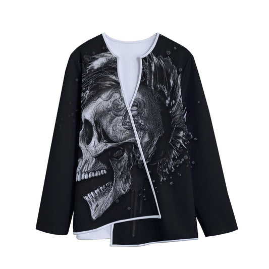 Monochrome Punk Skull Print Long Sleeve Short Coat