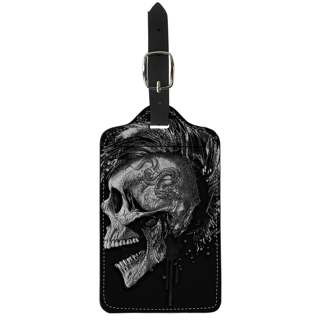 Monochrome Punk Skull Print Luggage Tag