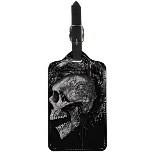 Monochrome Punk Skull Print Luggage Tag