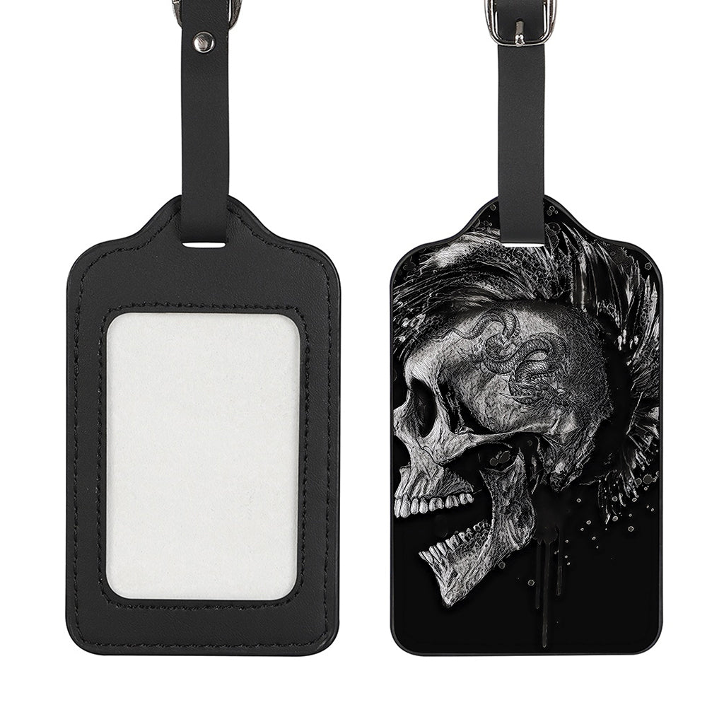 Monochrome Punk Skull Print Luggage Tag