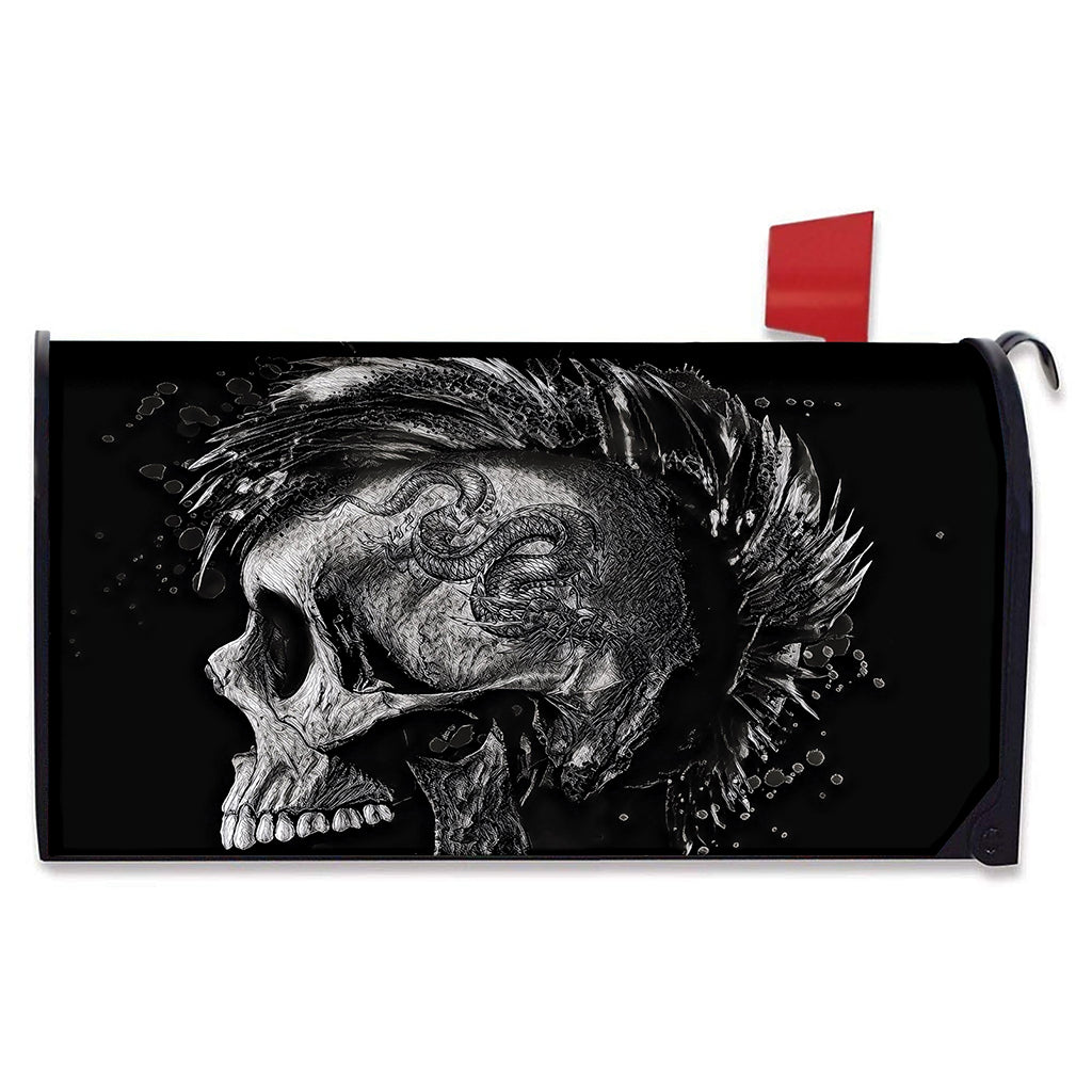 Monochrome Punk Skull Print Mailbox Cover
