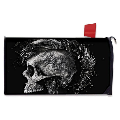 Monochrome Punk Skull Print Mailbox Cover