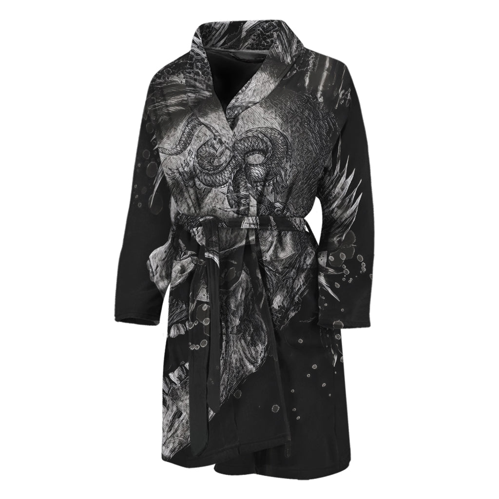 Monochrome Punk Skull Print Men's Bathrobe