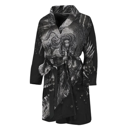 Monochrome Punk Skull Print Men's Bathrobe