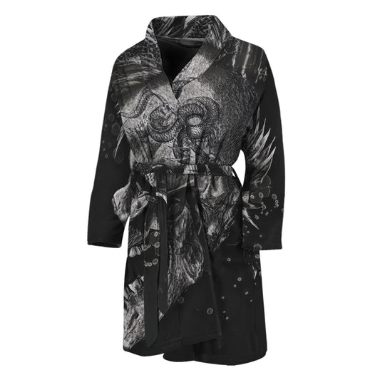 Monochrome Punk Skull Print Men's Bathrobe