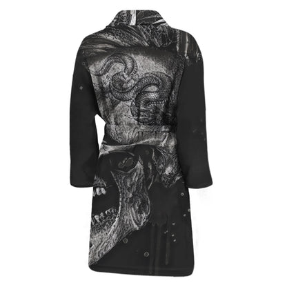 Monochrome Punk Skull Print Men's Bathrobe