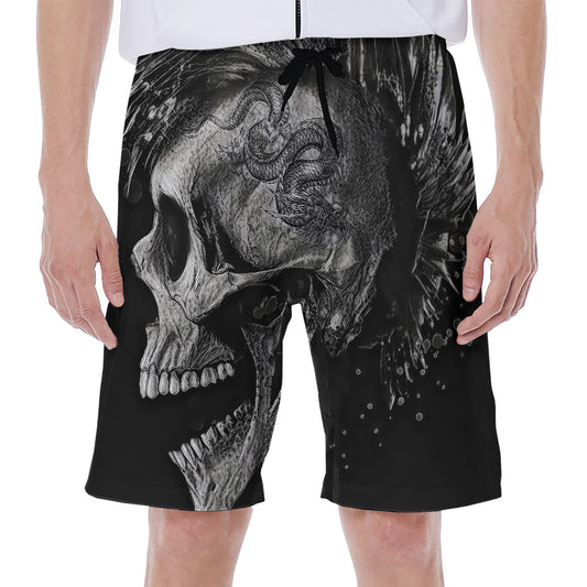 Monochrome Punk Skull Print Men's Beach Shorts