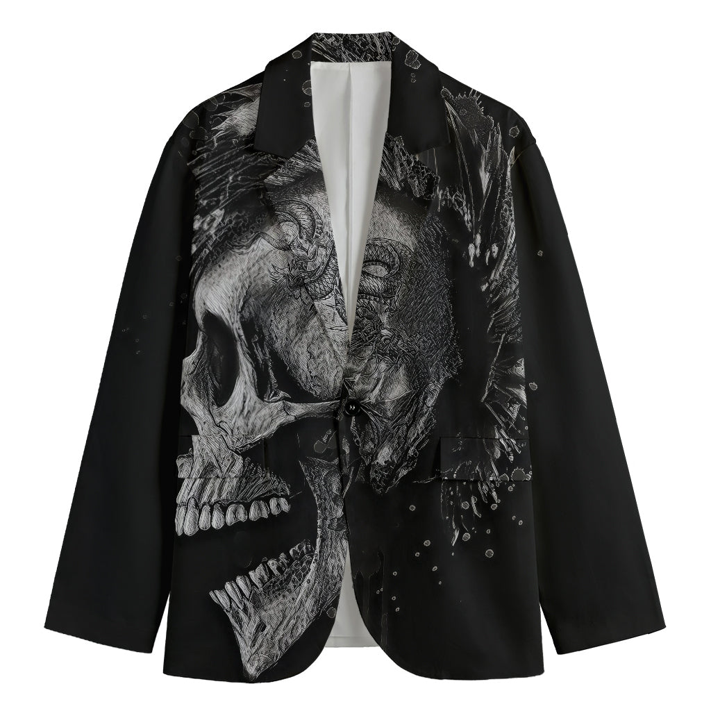 Monochrome Punk Skull Print Men's Blazer